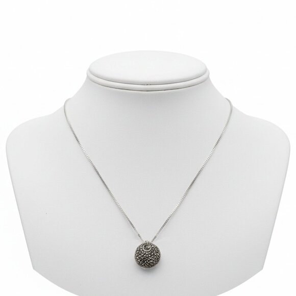 VINTAGE Marcasite Pave Disc Pendant Necklace 925 Sterling Silver ITALY Art Deco - Picture 5 of 16